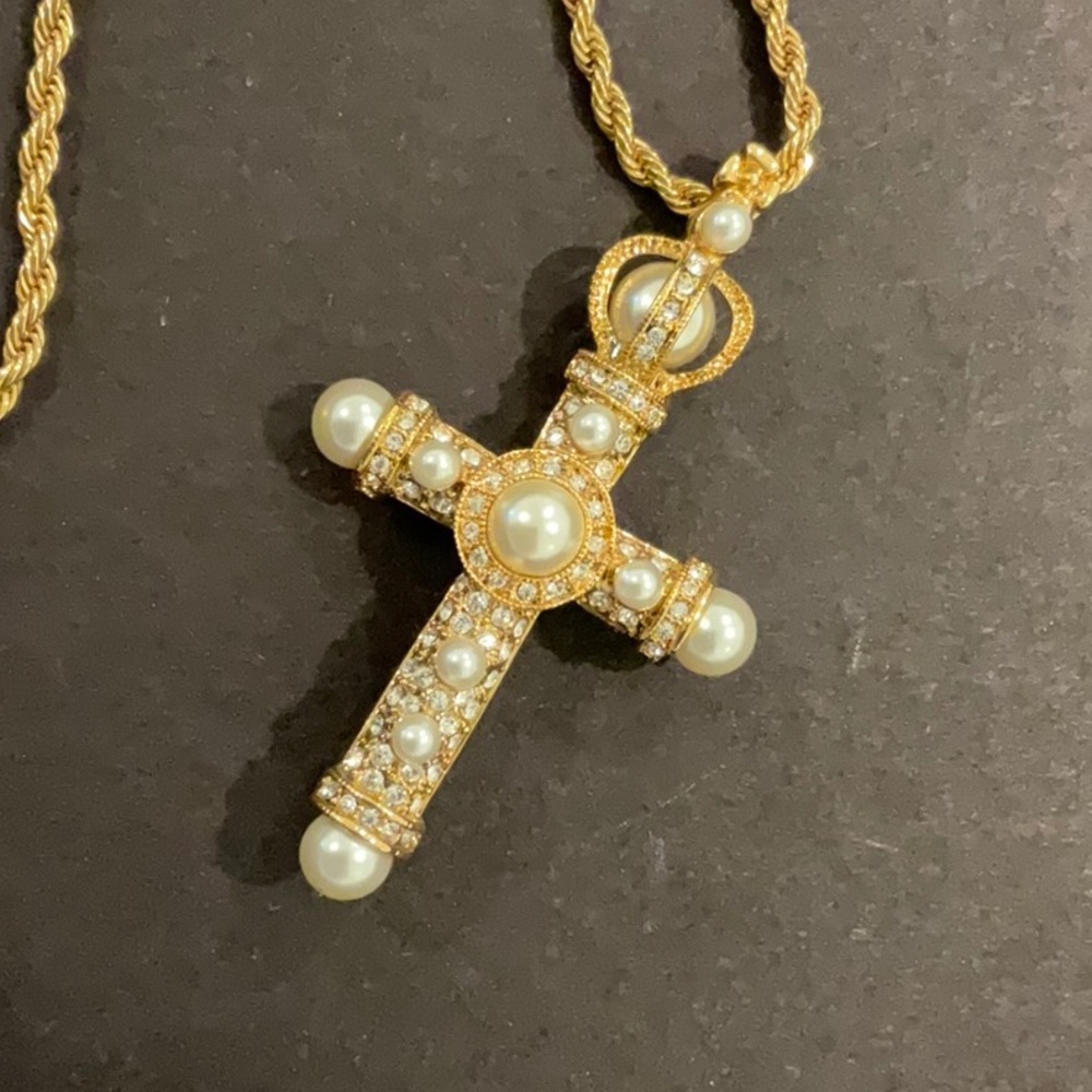 Camrose & Kross Jacqueline Kennedy Pearl Cross Necklace / pin Pendant